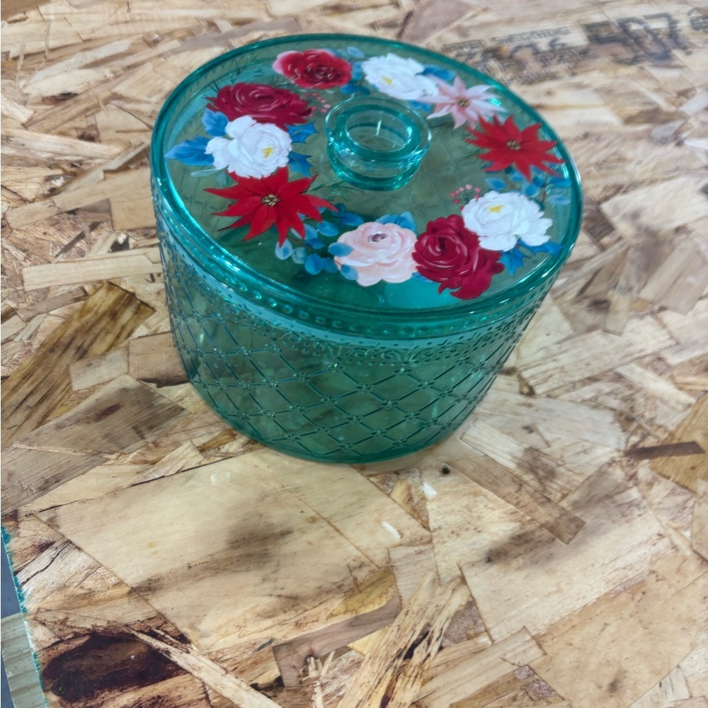 Pioneer Woman Wishful Winter Holiday Treat Container Round Mint Green Floral